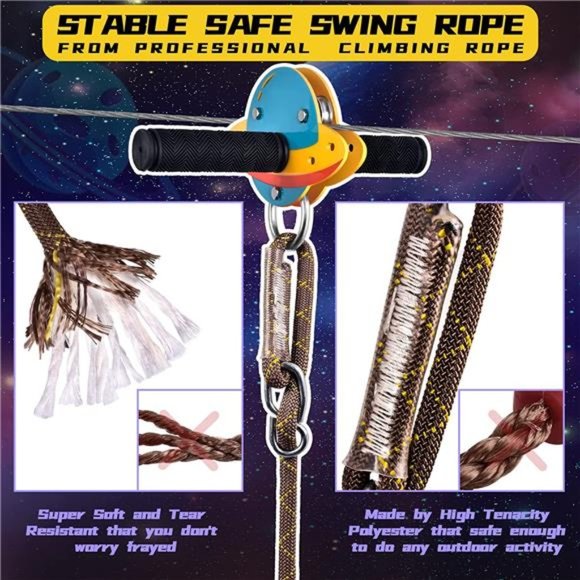 100FT Zip Lines for Kids and Adults Outdoor with UFO Light Up Zipline Trolley - Picture 4 of 6